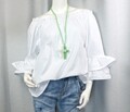 Carmen Tunika Bluse Shirt Trompeten Volant Arm Made in Italy Weiß 38,40,42 Neu