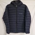 Calvin Klein Navy Puffer Hooded Coat Womens Medium With Full Zip And Zip Pockets