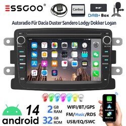 DAB+ Android 14 2+32G Autoradio Carplay GPS NAVI Für Dacia Duster Dokker Sandero