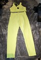 Damen Fitness Outfit Sport Leggings BH Neon Gelb L 40 42 Waben Muster Kompressio