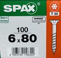 SPAX Universalschraube 6x80 mm 100  Stück Teilgewinde Senkkopf T-STAR T30 WIROX