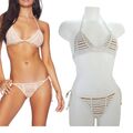 Beach Bunny Bikini Hard Sommer Tie Side Skimpy Badeanzug weiß nude gefüttert L XS