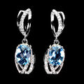 925 Sterling Silber Ohrringe Antik Schweizer Blau Topas 8x6mm Edelstein Schmuck