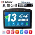 9 Zoll Autoradio DAB+ Carplay Android 13 2+64G GPS Cam Für Peugeot 408 308 07-13
