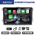 Autoradio 9" Android 13 Carplay GPS DAB+ 32G Cam MIK Für VW GOLF 5 6 Touran Polo