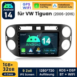 1+32G Android 14 Autoradio Apple Carplay RDS GPS Navi Für VW Tiguan 5N GOLF Plus