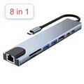 USB-C Hub 8-IN-1 Adapter 4K HDMI USB 3.0 LAN RJ45 Ethernet Micro SD Kartenleser