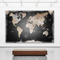 LEINWAND BILD XXL WELTKARTE WANDBILDER BILD KUNSTDRUCK VINTAGE POSTER SCHWARZ