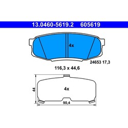 1x ORIGINAL® Ate 13.0460-5619.2 Bremsbelagsatz, Scheibenbremse Hinten, exkl.