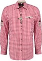 OS Trachtenhemd rot weiß kariert mit Stickerei Krempelarm TH-0252 Regular Fit