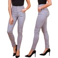 Damen 4 Knopf Skinny Jeans Röhren Slim Fit Hose High Waist Corsagenhose Stretch