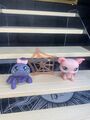 Littlest Pet Shop LPS authentisches Haustier Paar lila Spinne #329 & rosa Schwein #330