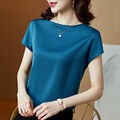 Damen Seiden Shirt Lose Kurzarm T-Shirt Seide Top Pullover Bluse