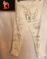 Italy, Damen Hose, Joggpants, Sommerhose, Weiß, Glitzer, Schrift, ONESIZE 36/42