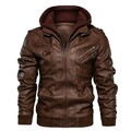 Herren PU-Lederjacke mit Kapuze – Gefütterte Biker Winterjacke Slim Fit EU