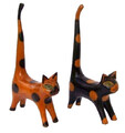 2 Katzen Ringhalter Ringständer Holzkatzen Dekokatzen Ringkatzen Katzenset Katze