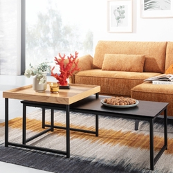 Couchtisch FineBuy Sofatisch 2er Set Eiche Holz Metall Satztisch Tisch Modern