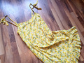 Hübsches Sommer-Kleid gelb Blumendruck 38/40 mit Bindeträgern  ärmellos Viskose