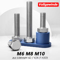 Sechskantschrauben DIN 933 M6 M8 M10 Vollgewinde Edelstahl A2 Maschinenschrauben