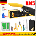 RJ45 Crimpzange+50x Cat 5 6 7 Stecker Set Netzwerk Werkzeug Lan Kabel Zange DHL