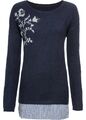 2in1 OPTIK FRAUEN PULLOVER PULLI +BLUSENANSATZ NEU! DUNKELBLAU 36/38 40/42 44/46