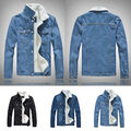 Herren Fleece Gefüttert Winter Warm Pelzkragen Mantel Trucker Denim Jean ³