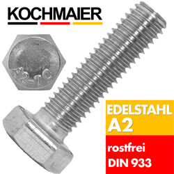 Sechskantschrauben Maschinenschrauben Edelstahl M12 M10 M8 M6 M5 A2 VA DIN 933