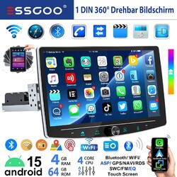 1 DIN Carplay Autoradio Android 15 4+64G GPS RDS drehbarer Bildschirm 10,1 Zoll