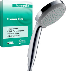 Hansgrohe Croma 100 - Duschkopf, Handbrause Mit 4 Strahlarten, Runde Duschbrause