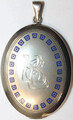 A0224 - Gr. Medaillon mit KE Monogramm & Emaille - Alpacca Jugendstil Schmuck