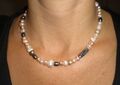 Perlenkette Kette Collier 925 Silber Perlen weiß rosa Tahiti multicolor bunt