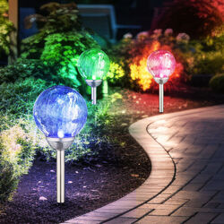 Solarlampe Außen Stecklampe Balkonleuchte Erdspieß Farbwechsel RGB LED 3er Set