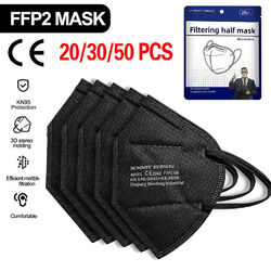 FFP2 Maske Schwarz 5 lagig Atemschutz CE2163 Zertifiziert Gesichtsmaske 30x 60x