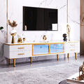 TV Lowboard Fernseher Schrank mit LED-Leuchten Marmoreffekte Fernsehschrank Weiß