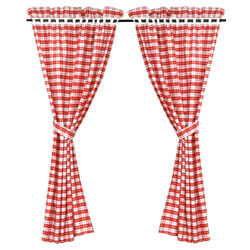 2er Set Vorhänge Dekoschals Landhausstil Gardine Stores Karo Vorhang Raffhalter