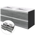 Badezimmer Doppel Waschtisch Unterschrank Set 120cm Eiche grau Badmöbel Gäste-WC