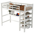 Hochbett mit Unterbett Schreibtisch 90x200 Kinderbett Etagenbett Stockbett Weiß