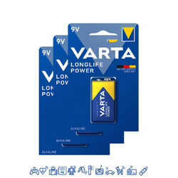 3 x Varta 9V-Block 4922 Longlife Power ex.High Energy E-Block 6LR61 Batterie