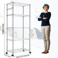Devo Standregal Lagerregal, Regal mit Rollen 5 Regalböden Metall Silber Regal