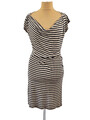 Gr.40 sehr schönes Jerseykleid beige gestreift Wasserfallausschnitt drapiert