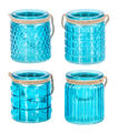 4er Set Teelichthalter Glas H10cm Türkis Windlicht Tischdeko Kerzenhalter Retro