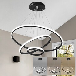 Moderne Led Deckenlampe Pendelleuchte 3 Ringen Esstisch 60W Dimmbar Hängeleuchte