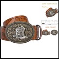 Eleganter Cowboygürtel aus Leder mit floralem Design & Boots Buckle, Größe 33...