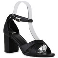 Damen Klassische Sandaletten Blockabsatz Leder-Optik 840333 Schuhe 