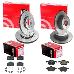 brembo BREMSSCHEIBEN + BELÄGE VORNE + HINTEN passend für VW PASSAT 3B 3B2 3B5VA 288x25mm | HA 245x10mm | Einschränkungen beachten