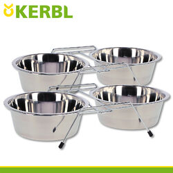 2x Doppelnapfständer Futter Fressnapf Edelstahl + je 2 Näpfe à 450ml Wasser Hund