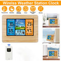 LCD Digitale Wecker Wetterstation Funkuhr Thermometer Innen-Außensensor Uhr Holz