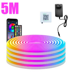 ⭐5/15/30M Neon LED Strip Streifen RGB Flex Schlauch diffus Lichtband Dimmbar APP