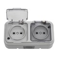 Aufputz doppel Steckdose  ohne Erdung/Schutzkontakt IP54 Feuchtraum serie Aqua