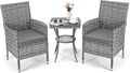 Polyrattan Sitzgruppe Gartenmöbel Set 3teilig Flechtdesign Rattan Gartenset Grau